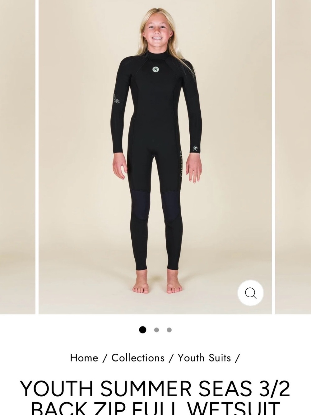 Youth Black Summer Seas 3/2 Back-Zip Full Wetsuit